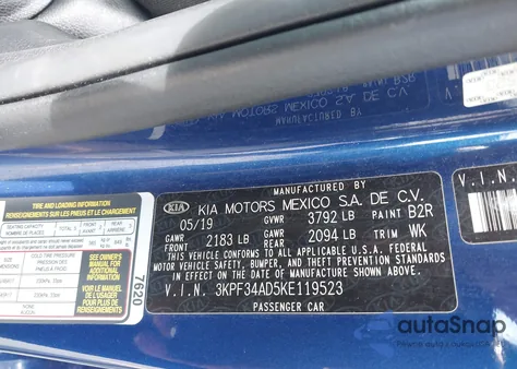 2019 Kia Forte S from USA, damaged, VIN 3KPF34AD5KE119523